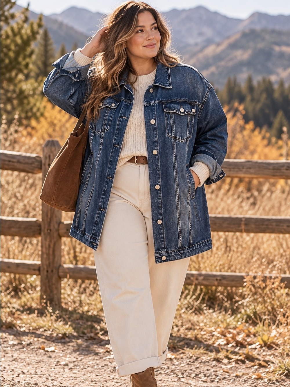 Anthropologie Pilcro Denim Trucker Jacket 2X Longline Oversized Medium Wash